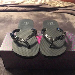 Tory Burch Black Glitter Flip Flop
